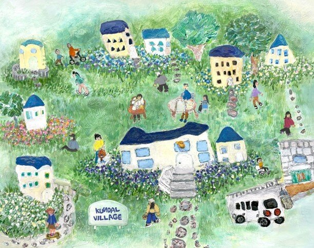 본문 이미지 - 소영, <초록 향기 마을 산책 2026>, acrylic on paper, 61&times;48cm (향기마을 캠패인 메인 작품). (시스플래닛 제공)