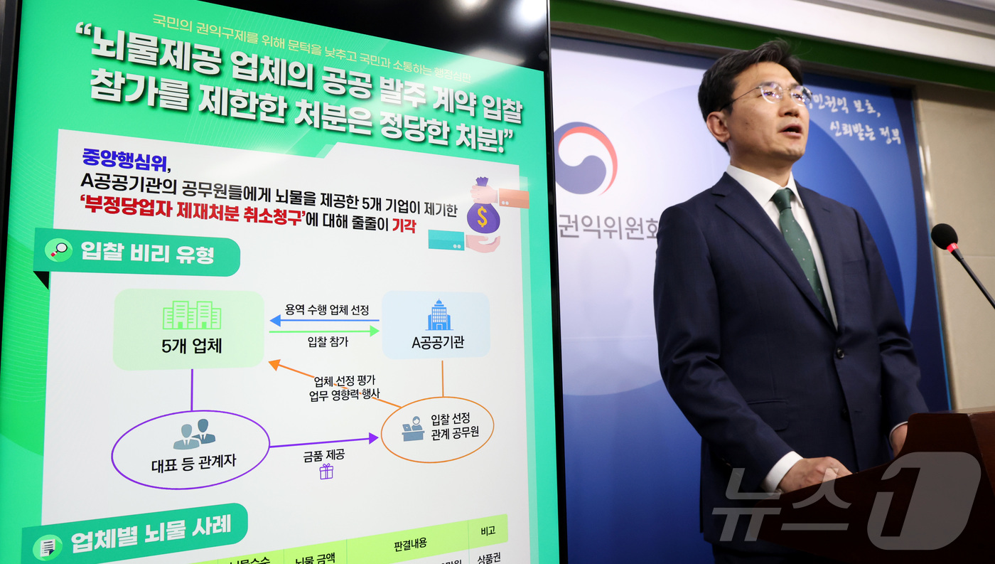 (세종=뉴스1) 김기남 기자 = 오정택 국민권익위원회 재정경제심판과장이 6일 세종시 정부세종청사에서 소속 공무원들에게 뇌물을 제공한 기업들을 대상으로 입찰 참가를 제한하는 A 공공 …