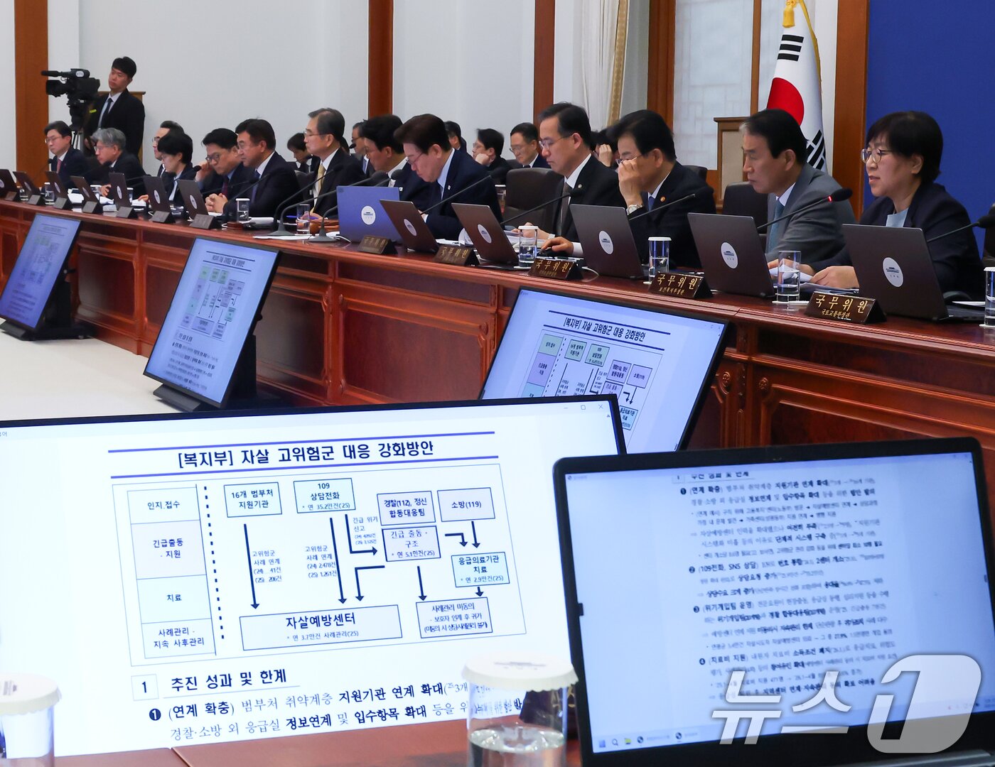 본문 이미지 - 정은경 보건복지부 장관이 지난 5월 6일 청와대에서 열린 비상경제점검회의 겸 국무회의에서 범정부 자살예방 대책 추진 현황을 보고하고 있다. (청와대통신사진기자단) ⓒ 뉴스1 허경 기자
