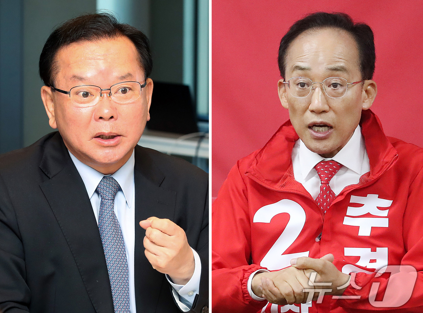 (대구=뉴스1) 공정식 기자 = 6일 오전 수성알파시티 스마트에코타워에서 열린 AI·IT 여성기업인협회 간담회에 참석한 김부겸 더불어민주당 대구시장 후보(왼쪽)와 같은 날 오후 국 …