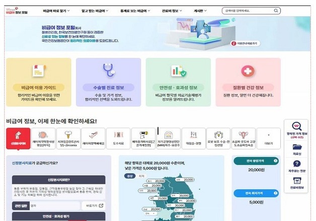 비급여 가격, 입원 질병 진료비 비교 한눈에…건보공단 포털 개편
