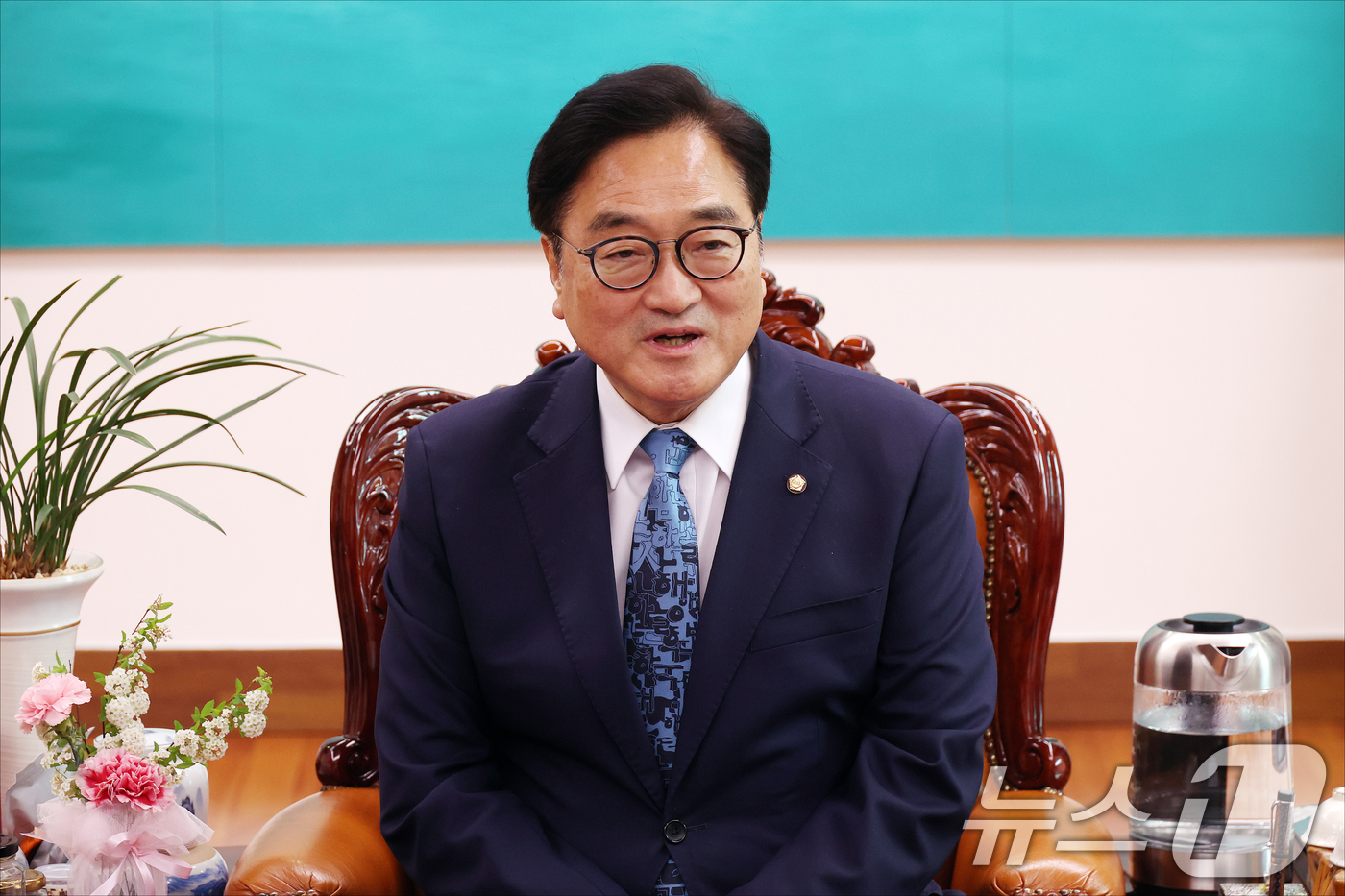 (서울=뉴스1) 황기선 기자 = 우원식 국회의장이 7일 서울 여의도 국회에서 열린 여야 원내대표 회동에서 모두발언을 하고 있다. (공동취재) 2026.5.7/뉴스1