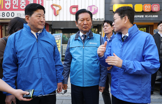 대화 나누는 정청래 대표와 정원오 서울시장 후보