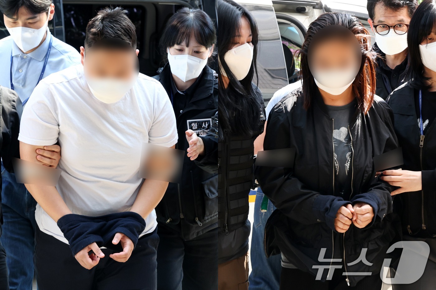 (부천=뉴스1) 최지환 기자 = 약물을 탄 술로 남편을 살해하려 한 태권도장 직원 40대 여성 B 씨(오른쪽)와 공범 20대 여성 관장 A 씨가 9일 오후 경기 부천시 인천지방법원 …