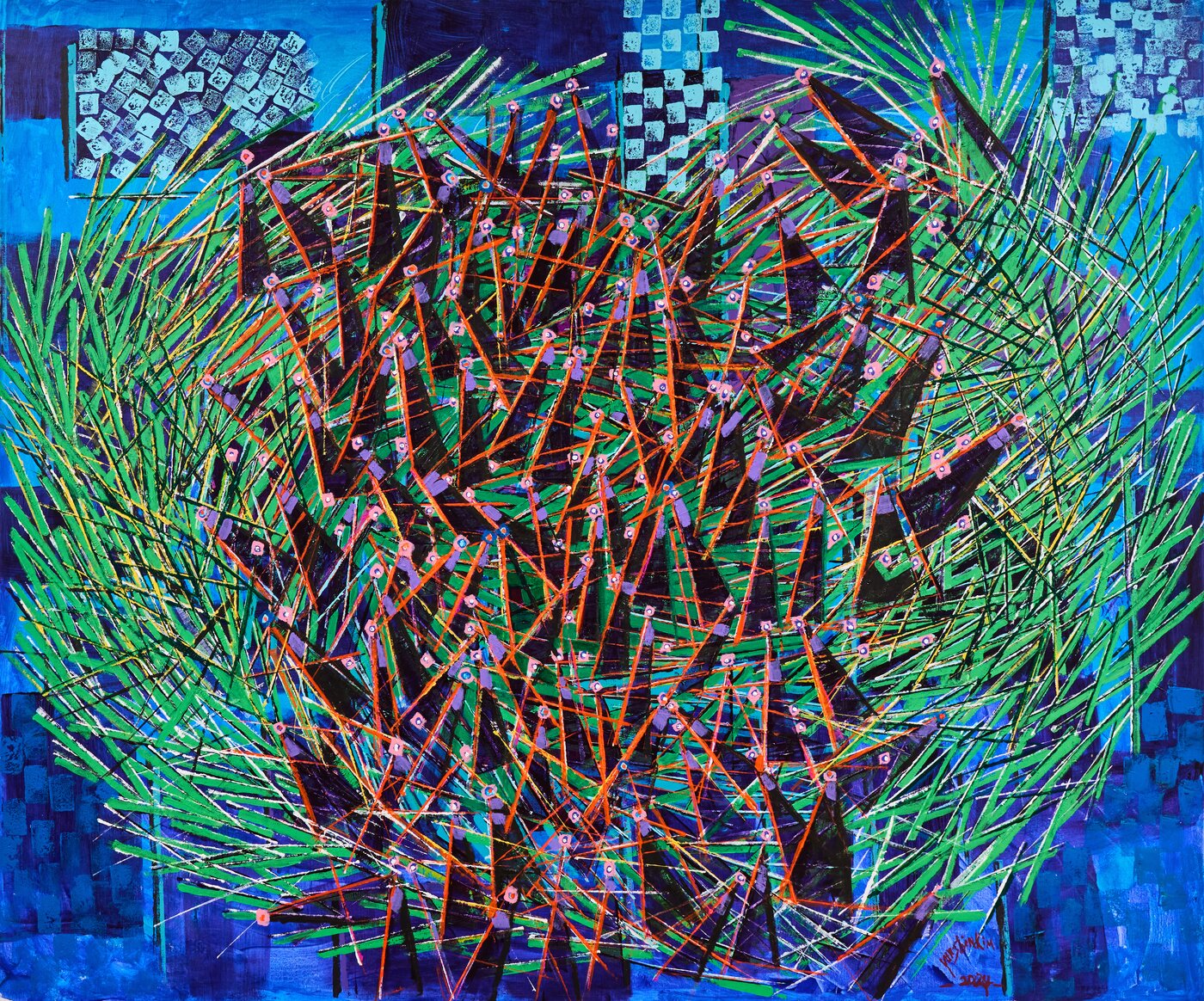 본문 이미지 - 김윤신, <즐거움의 울림 2024-10 Waves of Joy 2024-10〉, 2024, Acrylic on canvas, 150&times;180cm (진주시 제공)