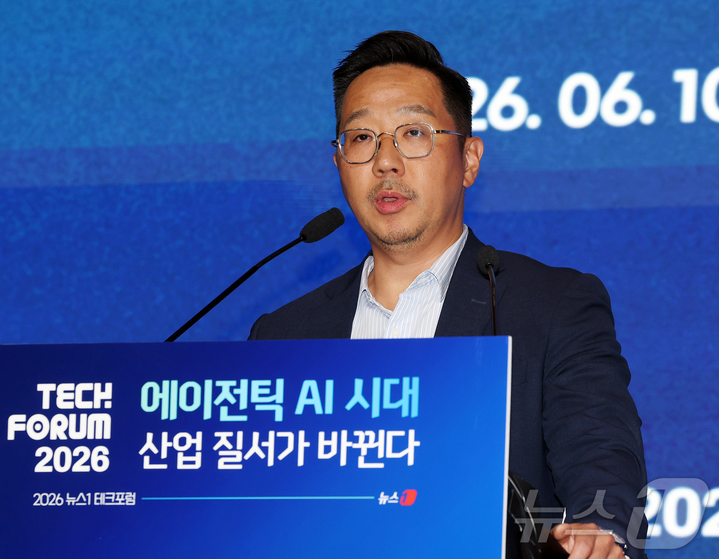 (서울=뉴스1) 김진환 기자 = 김명국 SK텔레콤 GPUaaS(구독형 GPU 서비스) 사업담당이 10일 오후 서울 영등포구 여의도 글래드호텔 블룸홀에서 열린 2026 뉴스1 테크포 …