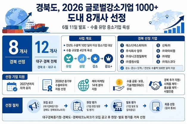경북 수출 유망 중소기업 8곳, '글로벌강소기업 1000+' 선정