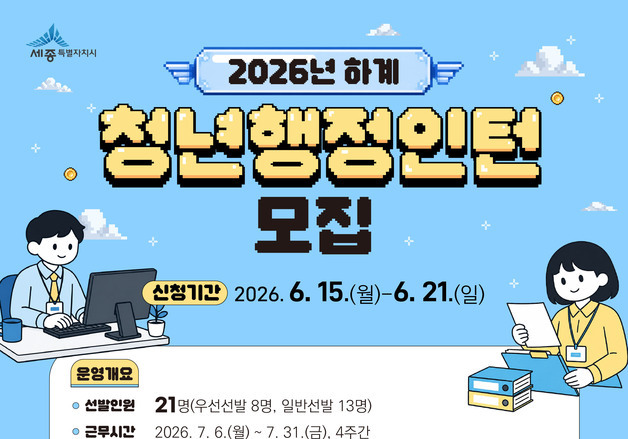 세종 청년들, 여름방학에 공직 체험한다…'월 175만원' 행정인턴