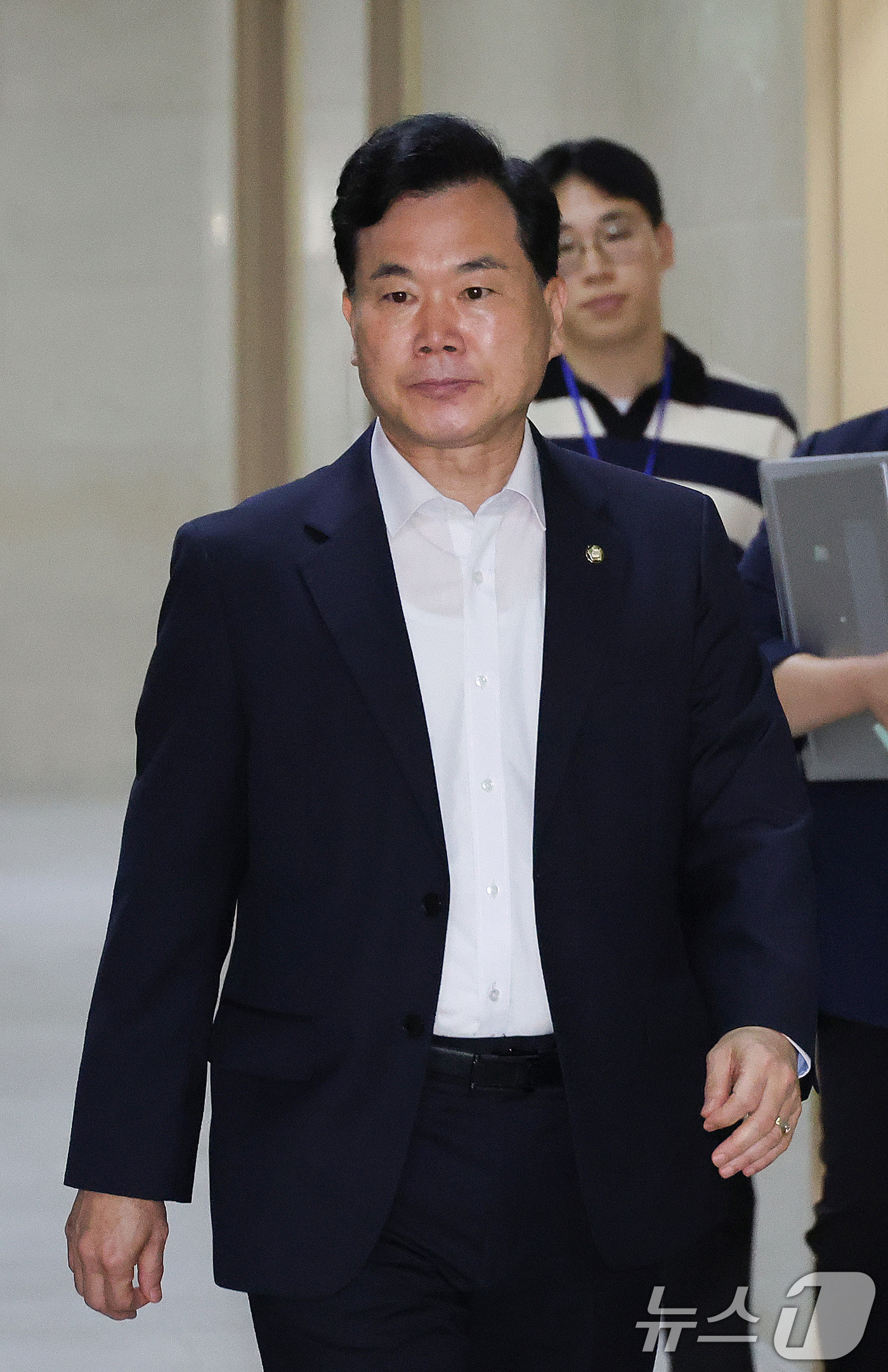 (서울=뉴스1) 신웅수 기자 = 김승수 국민의힘 원내수석부대표가 12일 서울 여의도 국회에서 열린 천준호 더불어민주당 원내수석부대표와의 회동에 참석하고 있다. 2026.6.12/뉴 …