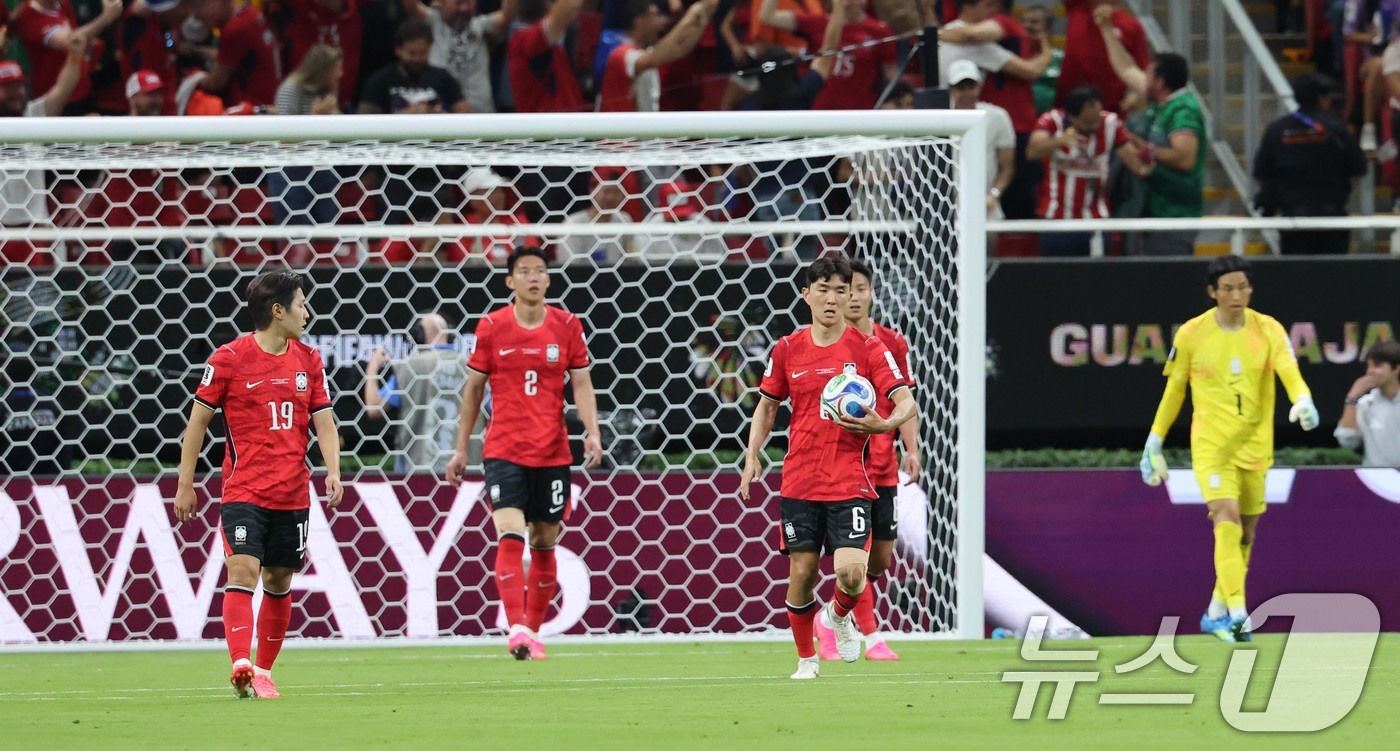 (과달라하라(멕시코)=뉴스1) 임세영 기자 = 대한민국 축구국가대표팀 선수들이 11일(현지시간) 멕시코 할리스코주 사포판 과달라하라 스타디움에서 열린 2026 북중미 월드컵 A조 …