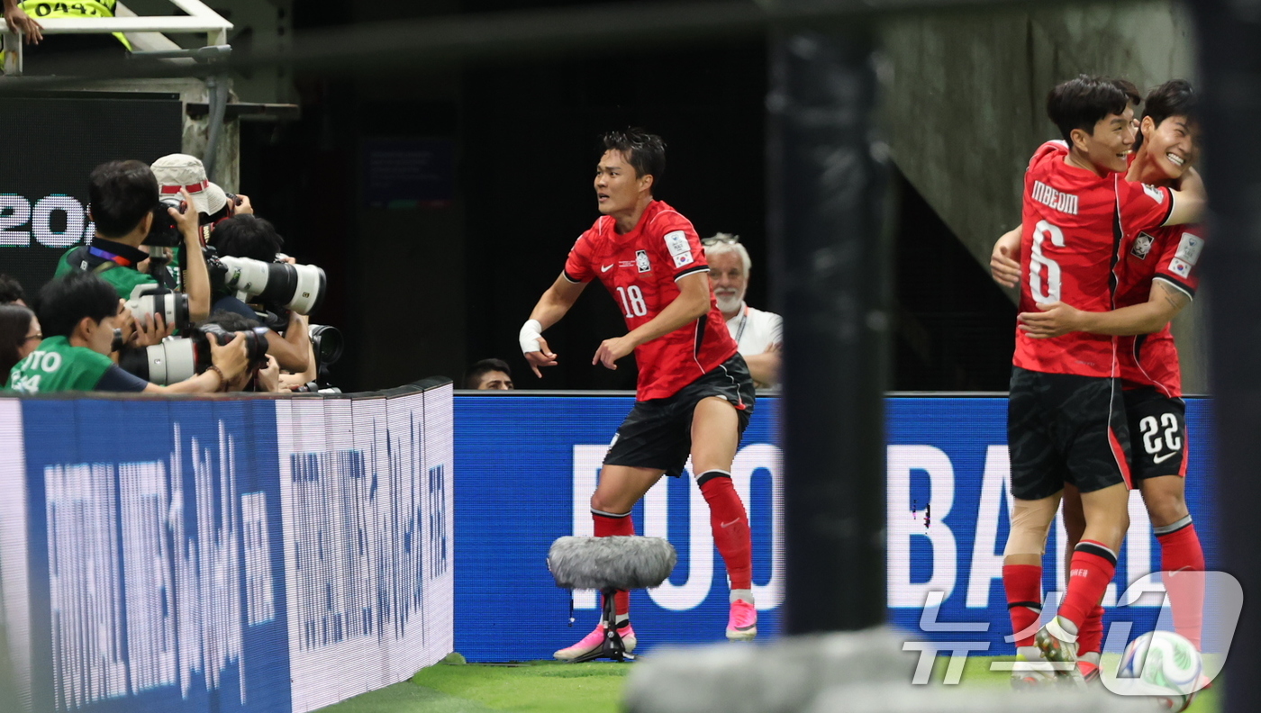 (과달라하라(멕시코)=뉴스1) 박지혜 기자 = 대한민국 축구국가대표팀 오현규가 11일(현지시간) 멕시코 할리스코주 사포판 과달라하라 스타디움에서 열린 2026 북중미 월드컵 A조 …