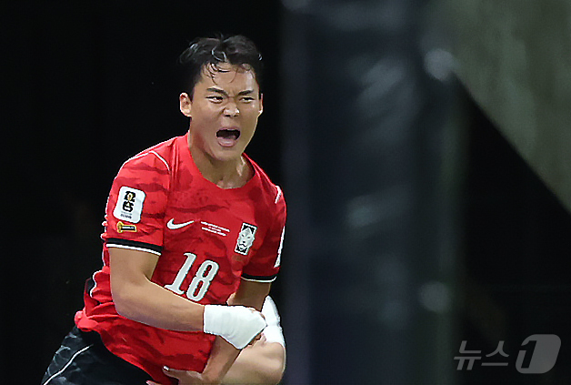 (과달라하라(멕시코)=뉴스1) 박지혜 기자 = 대한민국 축구국가대표팀 오현규가 11일(현지시간) 멕시코 할리스코주 사포판 과달라하라 스타디움에서 열린 2026 북중미 월드컵 A조 …