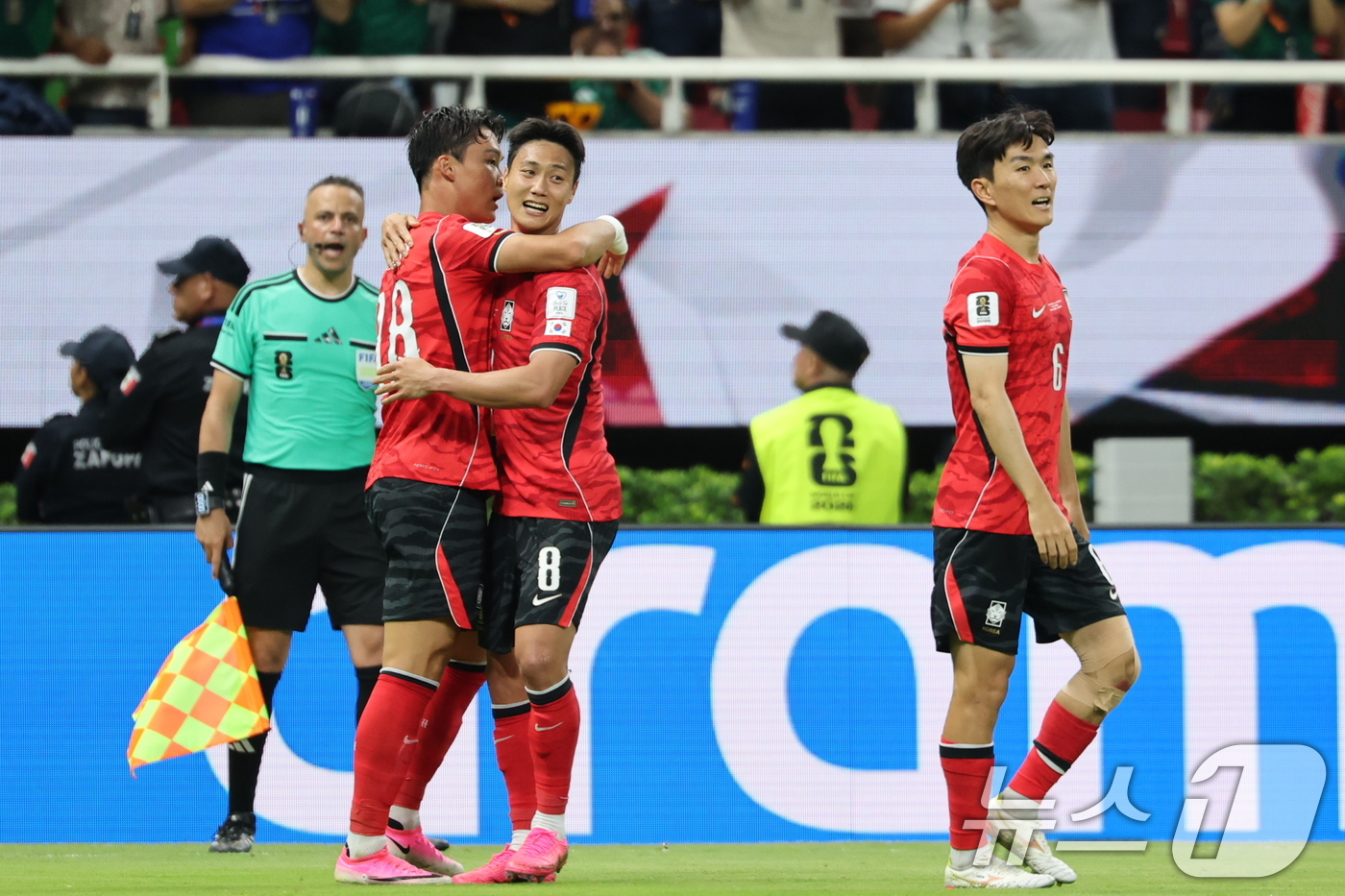 (과달라하라(멕시코)=뉴스1) 박지혜 기자 = 대한민국 축구국가대표팀 오현규가 11일(현지시간) 멕시코 할리스코주 사포판 과달라하라 스타디움에서 열린 2026 북중미 월드컵 A조 …