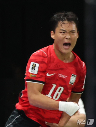 (과달라하라(멕시코)=뉴스1) 박지혜 기자 = 대한민국 축구국가대표팀 오현규가 11일(현지시간) 멕시코 할리스코주 사포판 과달라하라 스타디움에서 열린 2026 북중미 월드컵 A조 …
