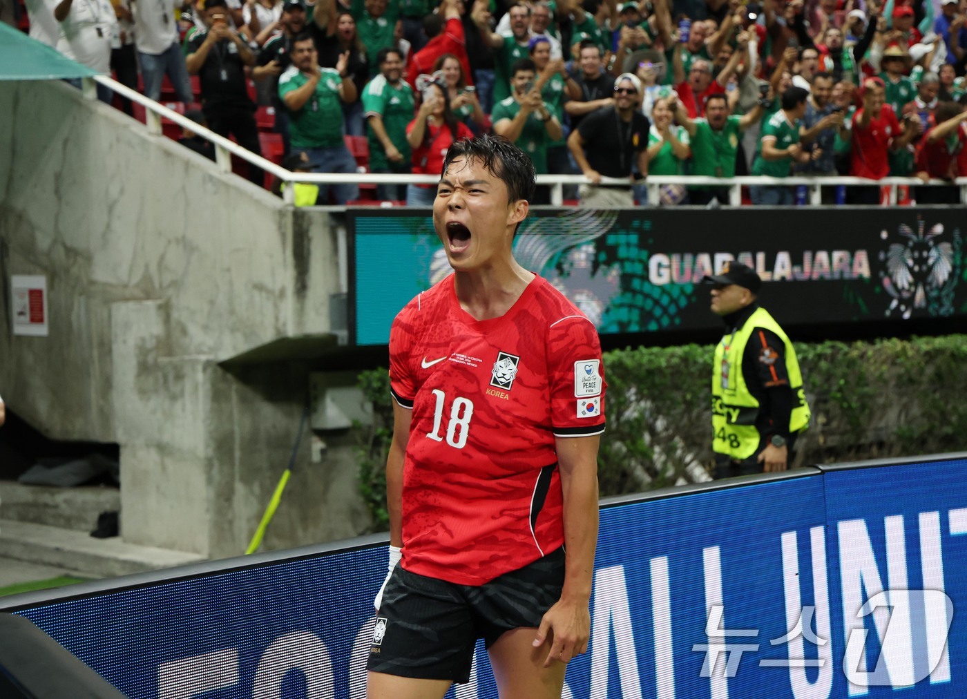 (과달라하라(멕시코)=뉴스1) 임세영 기자 = 대한민국 축구국가대표팀 오현규가 11일(현지시간) 멕시코 할리스코주 사포판 과달라하라 스타디움에서 열린 2026 북중미 월드컵 A조 …