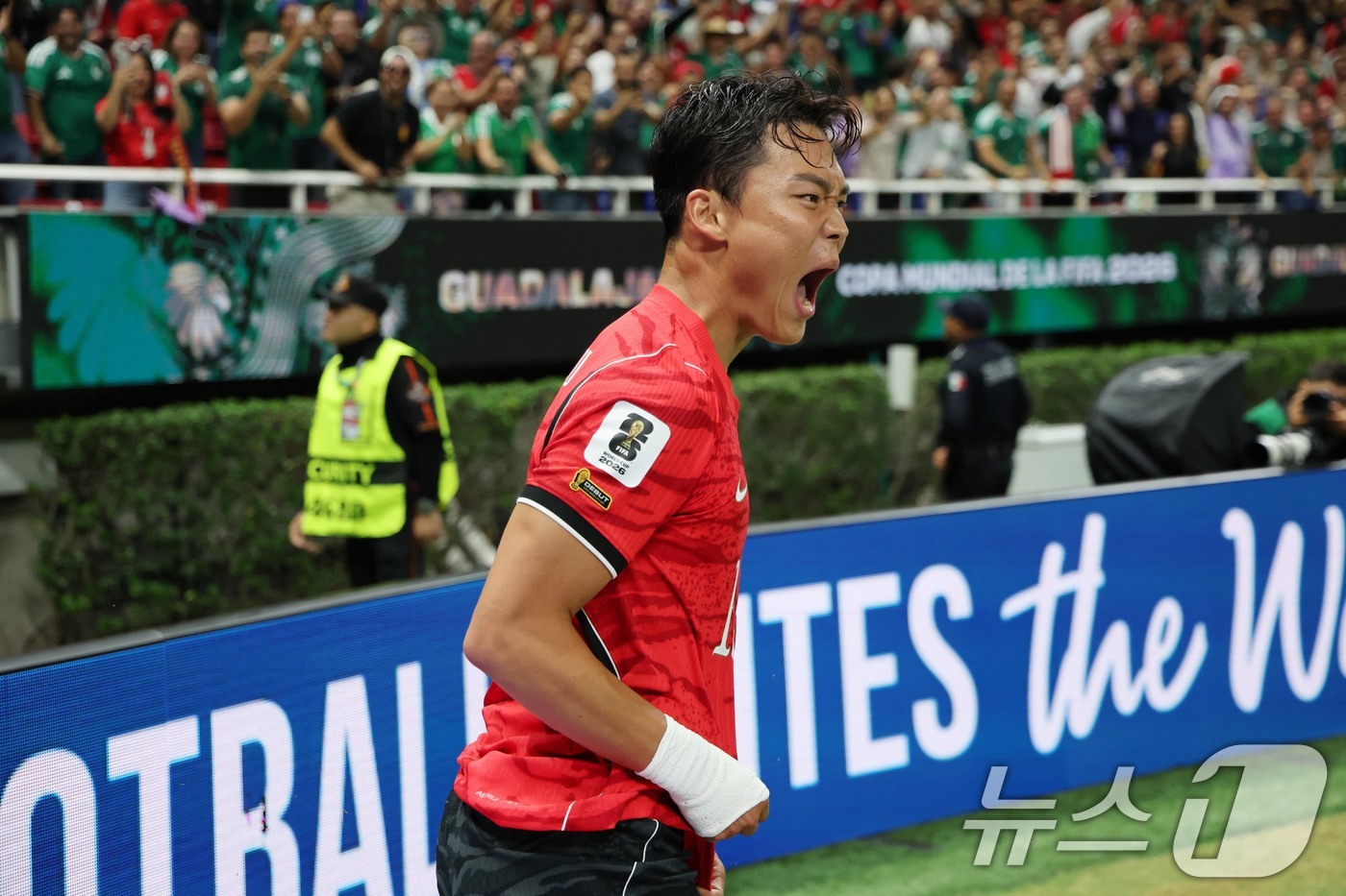 (과달라하라(멕시코)=뉴스1) 임세영 기자 = 대한민국 축구국가대표팀 오현규가 11일(현지시간) 멕시코 할리스코주 사포판 과달라하라 스타디움에서 열린 2026 북중미 월드컵 A조 …