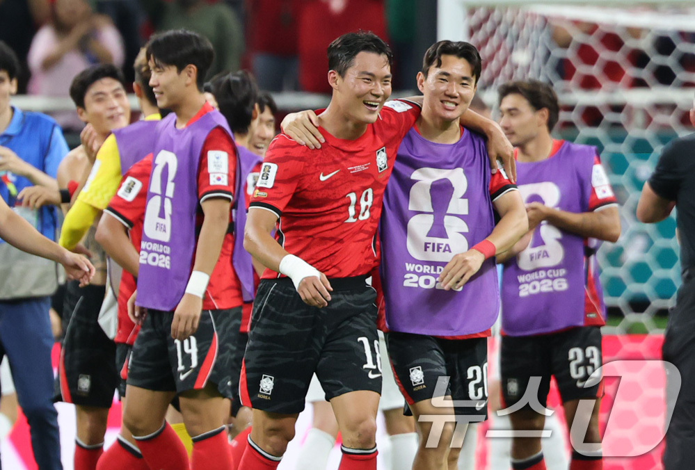 (과달라하라(멕시코)=뉴스1) 박지혜 기자 = 오현규를 비롯한 대한민국 축구대표팀 선수들이 11일(현지시간) 멕시코 할리스코주 사포판 과달라하라 스타디움에서 열린 2026 북중미 …