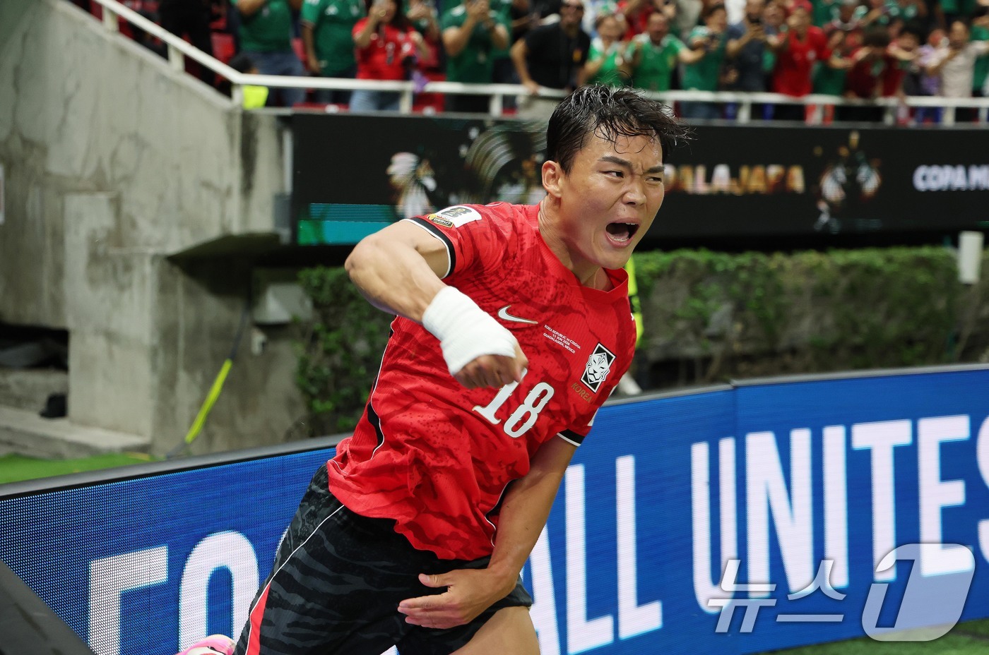 (과달라하라(멕시코)=뉴스1) 임세영 기자 = 대한민국 축구국가대표팀 오현규가 11일(현지시간) 멕시코 할리스코주 사포판 과달라하라 스타디움에서 열린 2026 북중미 월드컵 A조 …
