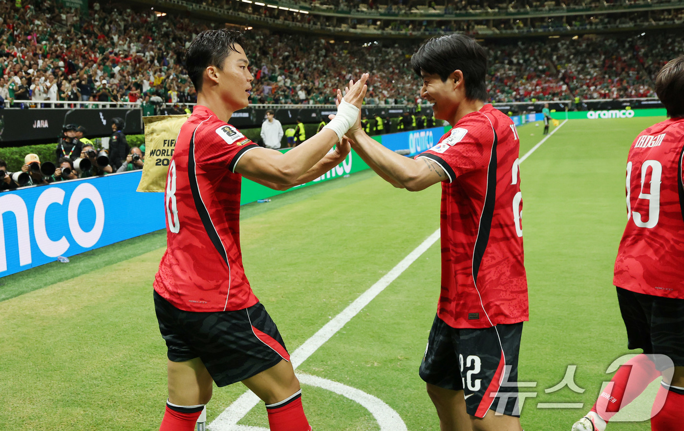 (과달라하라(멕시코)=뉴스1) 임세영 기자 = 대한민국 축구국가대표팀 오현규가 11일(현지시간) 멕시코 할리스코주 사포판 과달라하라 스타디움에서 열린 2026 북중미 월드컵 A조 …