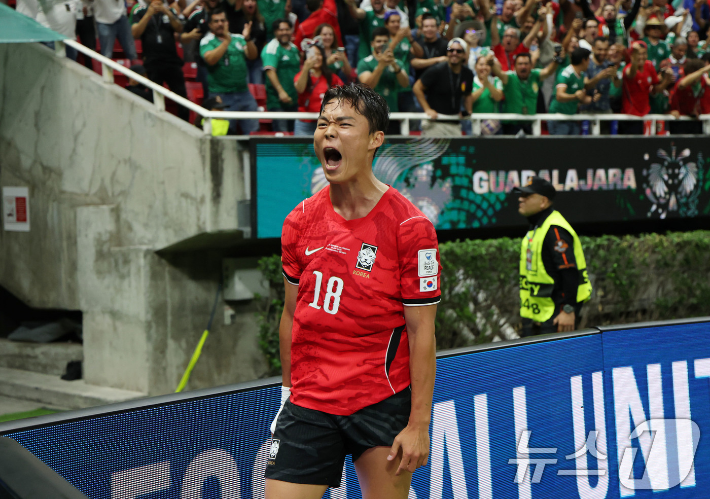 (과달라하라(멕시코)=뉴스1) 임세영 기자 = 대한민국 축구국가대표팀 오현규가 11일(현지시간) 멕시코 할리스코주 사포판 과달라하라 스타디움에서 열린 2026 북중미 월드컵 A조 …