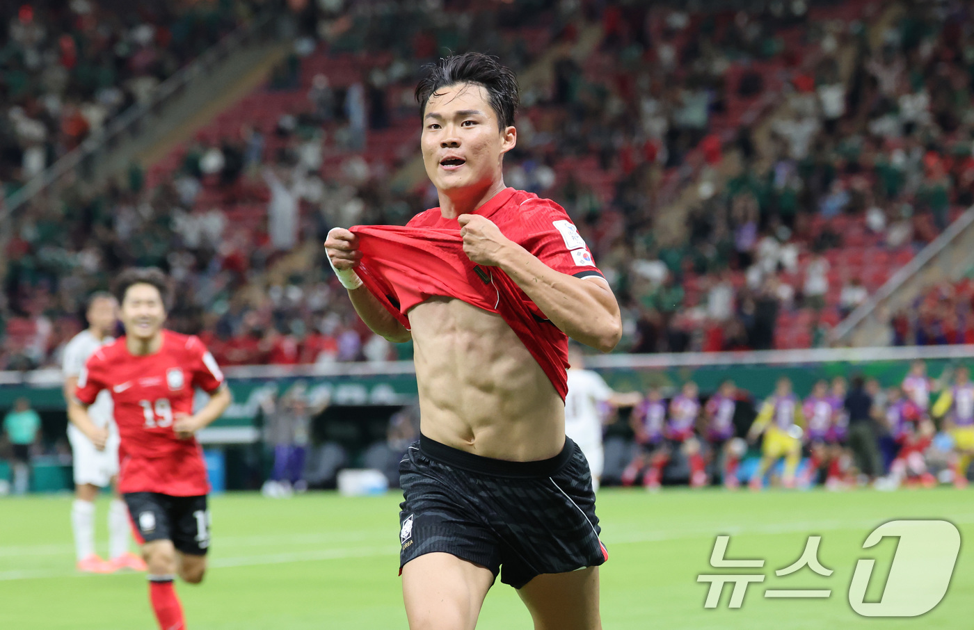 (과달라하라(멕시코)=뉴스1) 임세영 기자 = 대한민국 축구국가대표팀 오현규가 11일(현지시간) 멕시코 할리스코주 사포판 과달라하라 스타디움에서 열린 2026 북중미 월드컵 A조 …