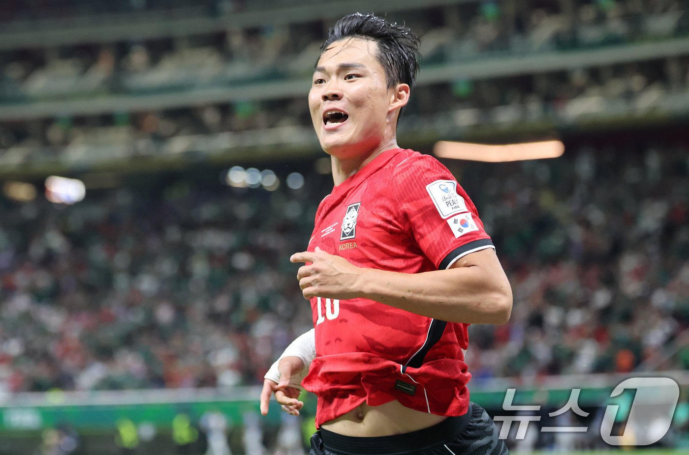 (과달라하라(멕시코)=뉴스1) 임세영 기자 = 대한민국 축구국가대표팀 오현규가 11일(현지시간) 멕시코 할리스코주 사포판 과달라하라 스타디움에서 열린 2026 북중미 월드컵 A조 …