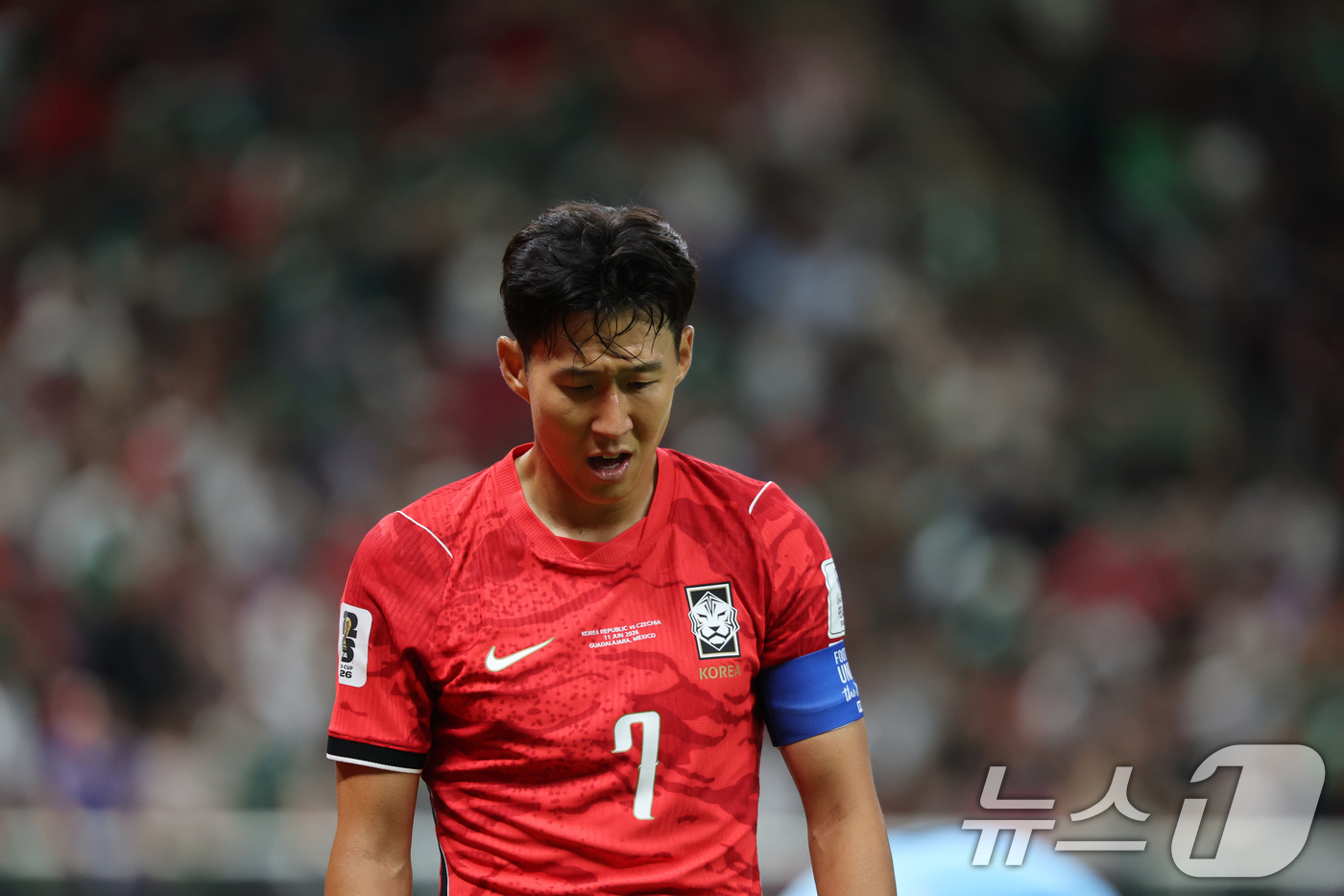 (과달라하라(멕시코)=뉴스1) 박지혜 기자 = 대한민국 축구국가대표팀 손흥민이 11일(현지시간) 멕시코 할리스코주 사포판 과달라하라 스타디움에서 열린 2026 북중미 월드컵 A조 …