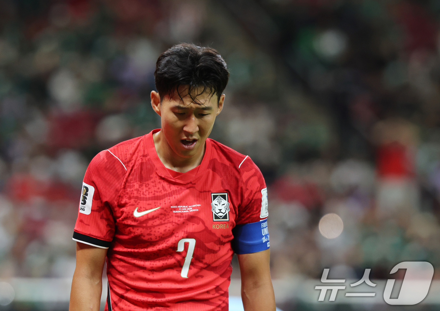 (과달라하라(멕시코)=뉴스1) 박지혜 기자 = 대한민국 축구국가대표팀 손흥민이 11일(현지시간) 멕시코 할리스코주 사포판 과달라하라 스타디움에서 열린 2026 북중미 월드컵 A조 …