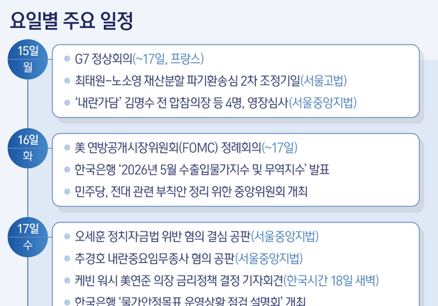 [그래픽] 요일별 주요 일정(15~19일)