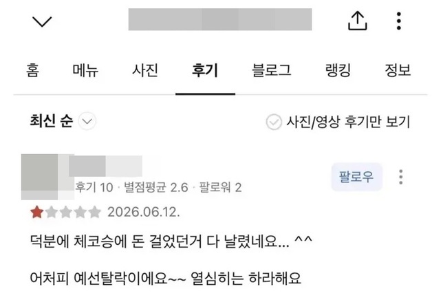 오현규 부모 추어탕집에 악성 리뷰…"체코 승리에 돈 걸었다 날렸다" 눈살
