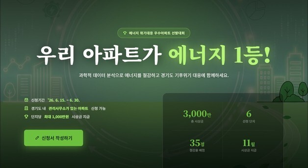 경기도, '에너지 위기대응 우수아파트' 선발…총 3000만원 시상