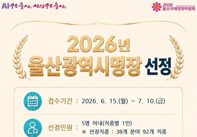 '울산광역시명장' 신청 접수…7월 10일까지 92개 직종 대상