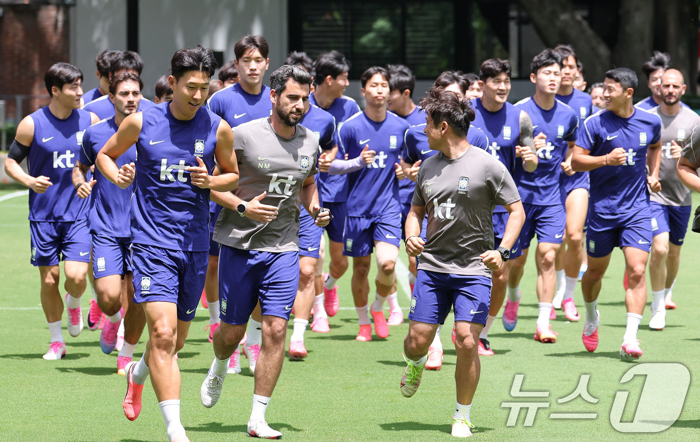 (과달라하라(멕시코)=뉴스1) 임세영 기자 = 2026 북중미 월드컵에 출전하는 대한민국 축구 국가대표팀 선수들이 15일(현지시간) 멕시코 과달라하라 인근 사포판에 위치한 베이스캠 …