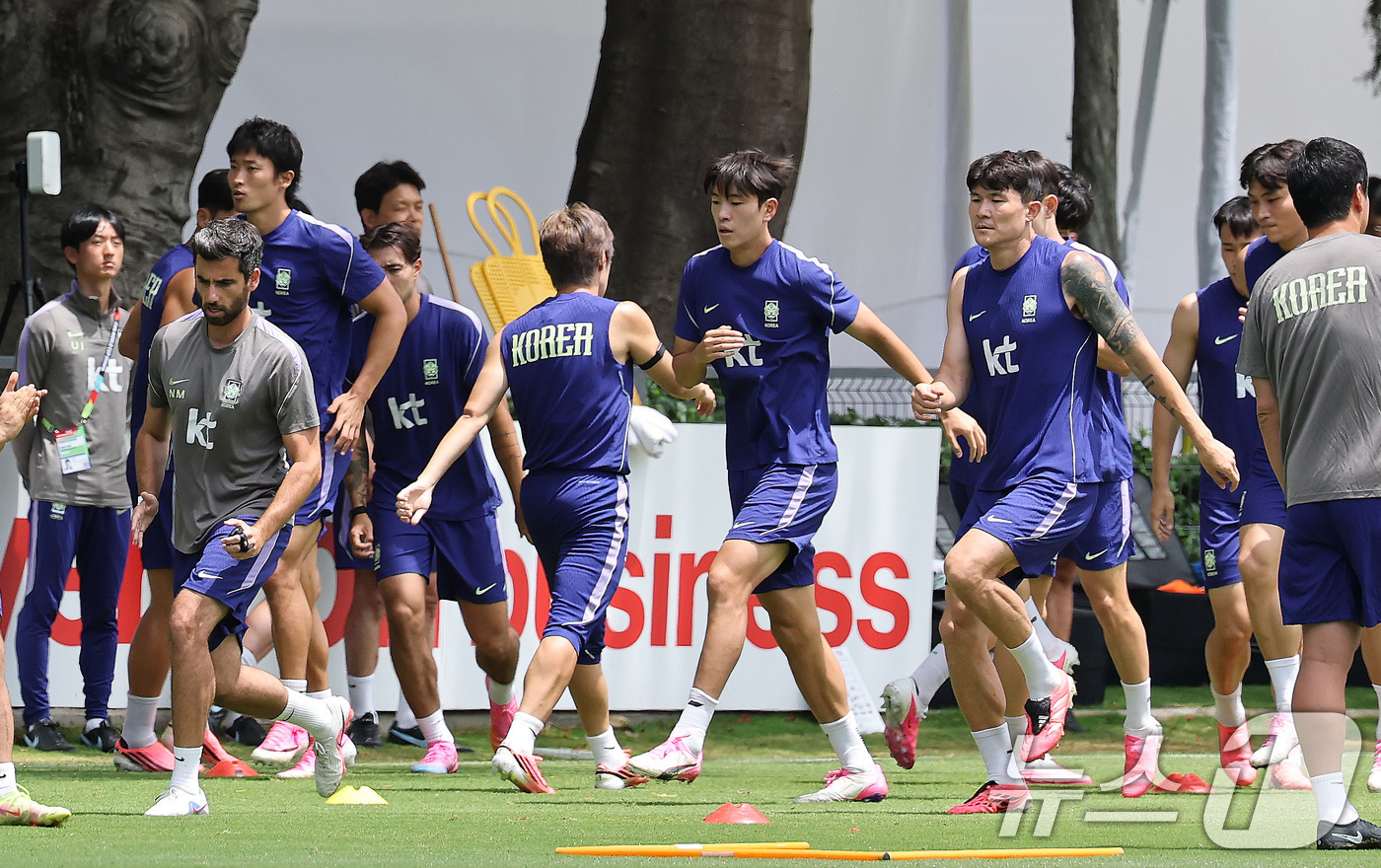 (과달라하라(멕시코)=뉴스1) 임세영 기자 = 2026 북중미 월드컵에 출전하는 대한민국 축구 국가대표팀 선수들이 15일(현지시간) 멕시코 과달라하라 인근 사포판에 위치한 베이스캠 …