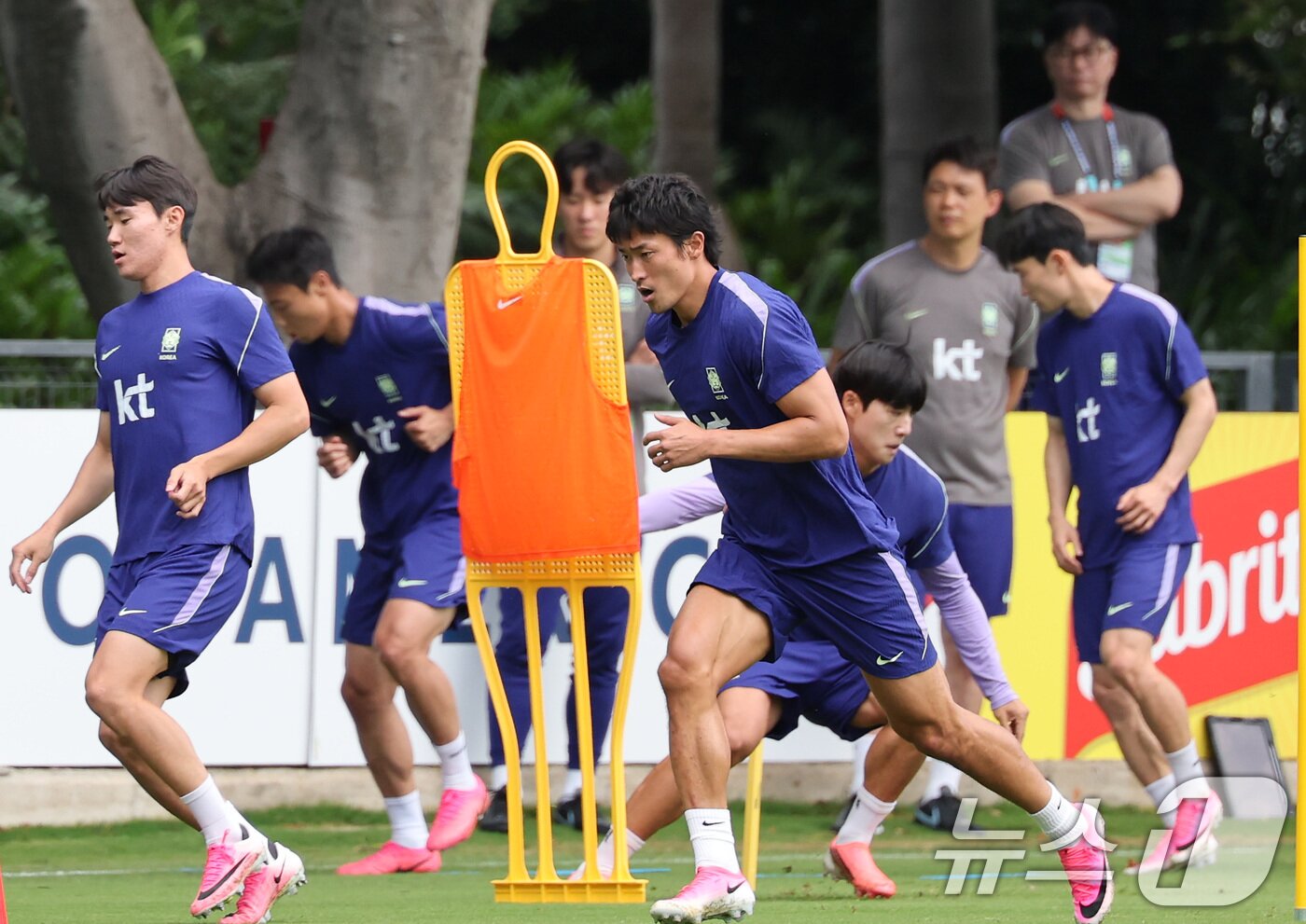 본문 이미지 - 2026 북중미 월드컵에 출전하는 대한민국 축구 국가대표팀 조규성이 15일(현지시간) 멕시코 과달라하라 인근 사포판에 위치한 베이스캠프 훈련장 치바스 바예 베르데에서 훈련을 하고 있다. 2026.6.16 ⓒ 뉴스1 임세영 기자