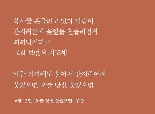본문 이미지 - 시인 홍지호의 첫 산문집인 '참다 참다 초록을 흘리고'는 여름을 버거워하는 몸과 마음이 6월을 지나며 조금씩 계절 안으로 들어가는 과정을 묶어낸다. 홍지호는 복숭아, 장마, 노을, 복싱 같은 장면을 따라 흔들리는 생활의 감각과 사랑하는 사람들에게 내어주고 싶은 마음을 한 달의 기록으로 펼친다.