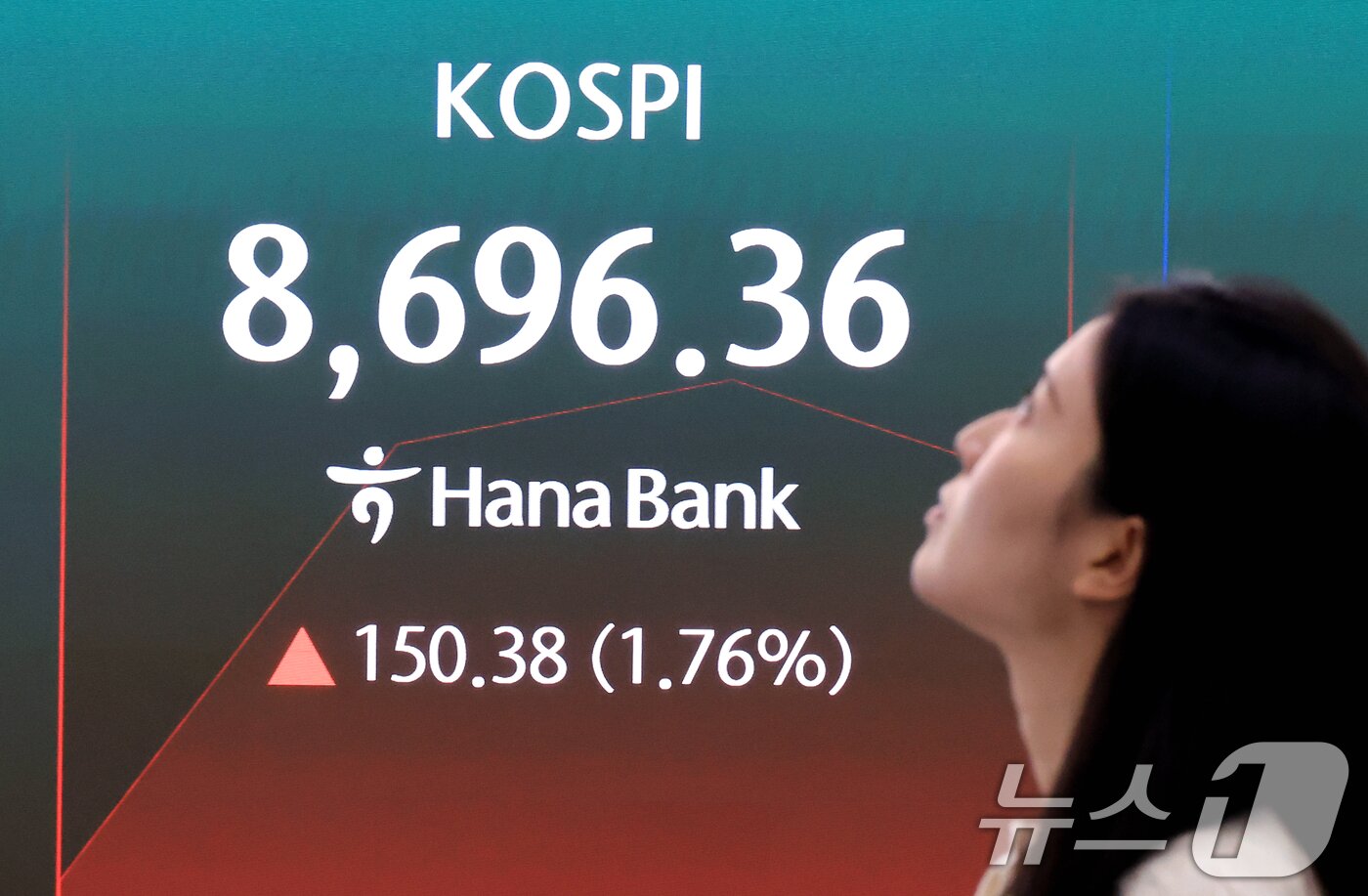 본문 이미지 - 16일 서울 중구 하나은행 본점 딜링룸 전광판에 개장 시황이 나오고 있다.  2026.6.16 ⓒ 뉴스1 이호윤 기자