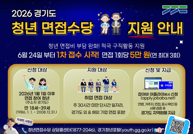 "면접비 부담 덜어드려요"…경기도, 24일부터 '청년 면접수당' 1차 접수