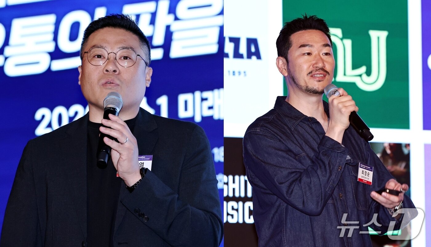 본문 이미지 - 이창열 이마트 유통산업연구소 소장(왼쪽)과 최장순 엘레멘트컴퍼니 대표가 18일 서울 여의도 콘래드호텔에서 열린 '2026 뉴스1 미래유통혁신포럼'에서 강연을 하고 있다. 2026.6.18 ⓒ 뉴스1 구윤성 기자