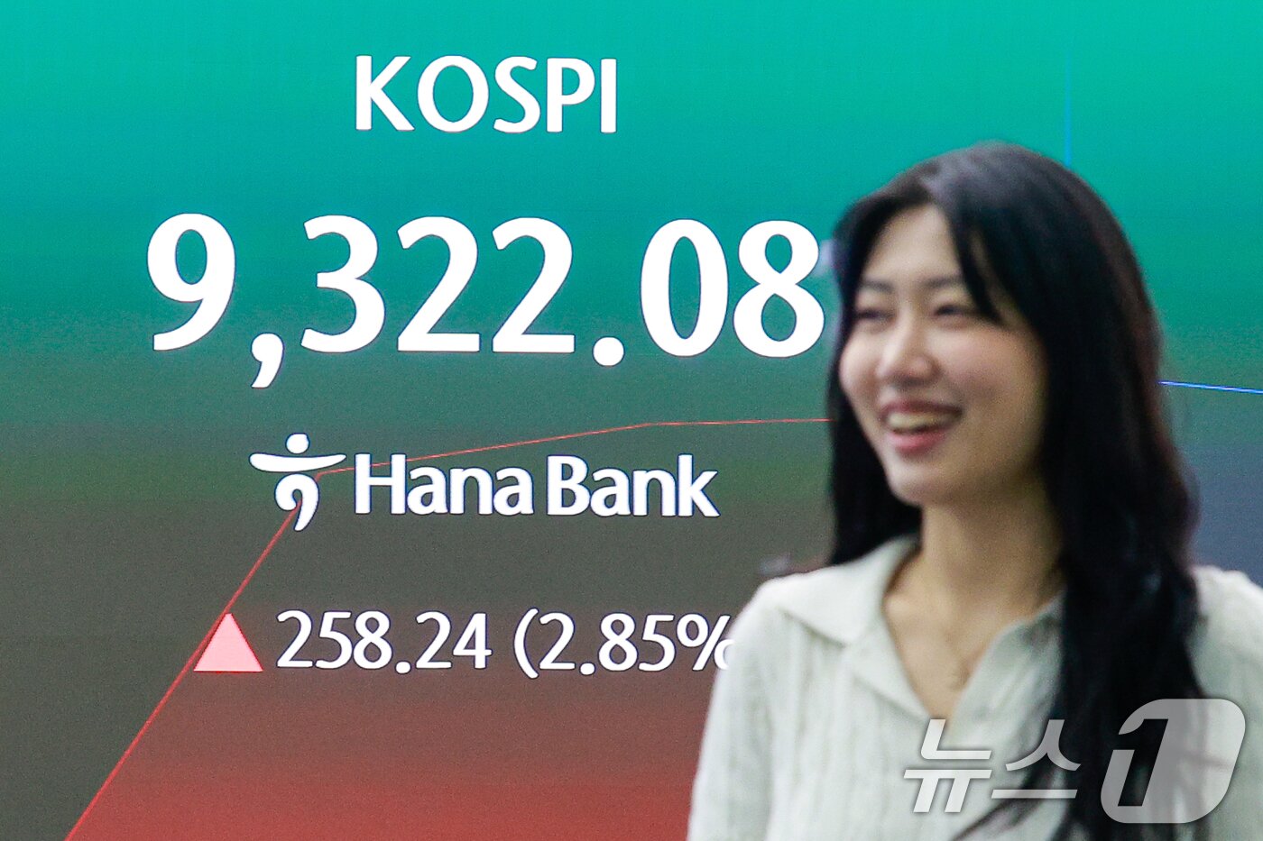 본문 이미지 - 19일 오전 서울 중구 하나은행 본점 딜링룸 전광판에 코스피 지수 개장 후 시황이 나오고 있다. 2026.6.19 ⓒ 뉴스1 안은나 기자