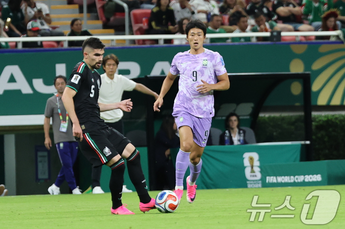 (과달라하라(멕시코)=뉴스1) 박지혜 기자 = 대한민국 축구국가대표팀 조규성이 18일(현지시간) 멕시코 과달라하라 스타디움에서 열린 2026 북중미 월드컵 A조 조별리그 2차전 대 …
