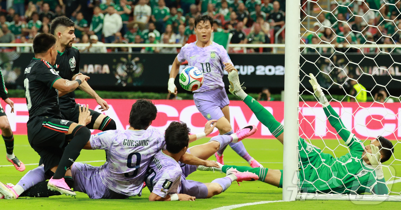(과달라하라(멕시코)=뉴스1) 임세영 기자 = 대한민국 축구국가대표팀 조규성이 18일(현지시간) 멕시코 과달라하라 스타디움에서 열린 2026 북중미 월드컵 A조 조별리그 2차전 대 …