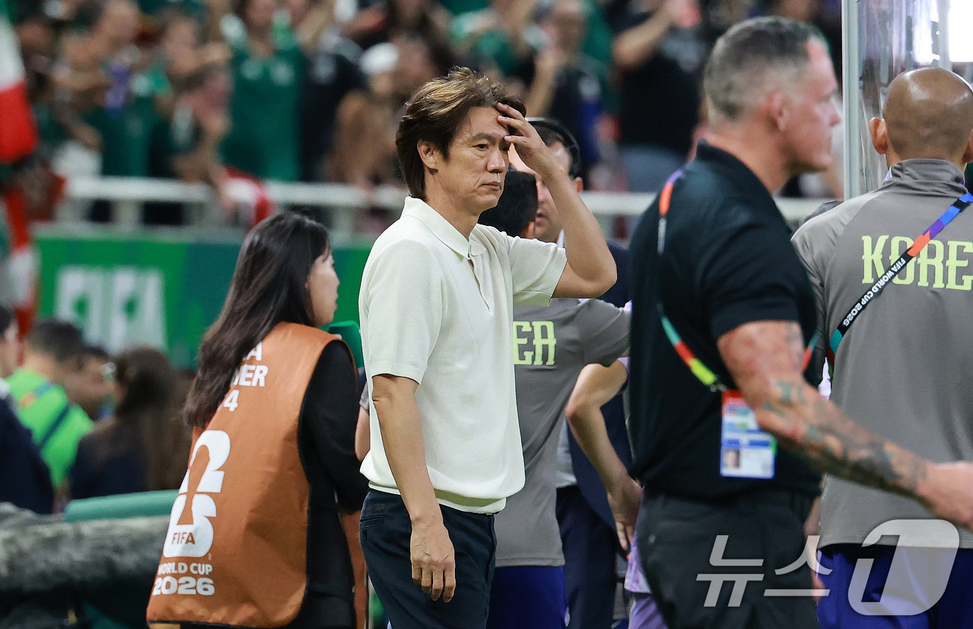 (과달라하라(멕시코)=뉴스1) 임세영 기자 = 홍명보 대한민국 축구국가대표팀 감독이 18일(현지시간) 멕시코 할리스코주 사포판 과달라하라 스타디움에서 열린 2026 북중미 월드컵 …
