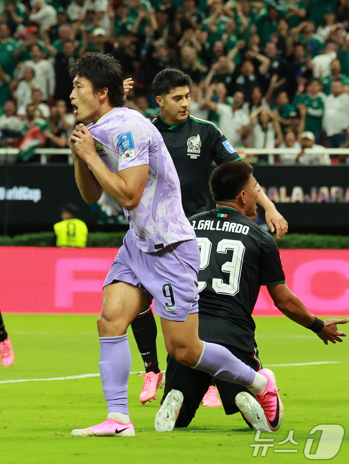 (과달라하라(멕시코)=뉴스1) 임세영 기자 = 대한민국 축구국가대표팀 조규성이 18일(현지시간) 멕시코 할리스코주 사포판 과달라하라 스타디움에서 열린 2026 북중미 월드컵 A조 …