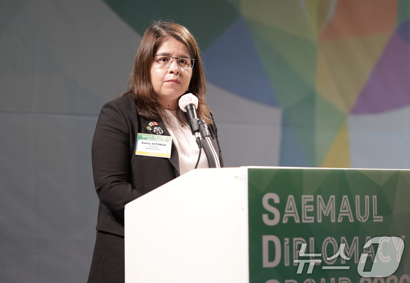 (서울=뉴스1) = 다힐라 아스토르가 주한 페루 대사관 참사관이 19일 서울 서대문구 연세대학교에서 열린 '새마을 외교 그룹(SDG) 제1차 회의'에서 새마을 외교 그룹(SDG)의 …