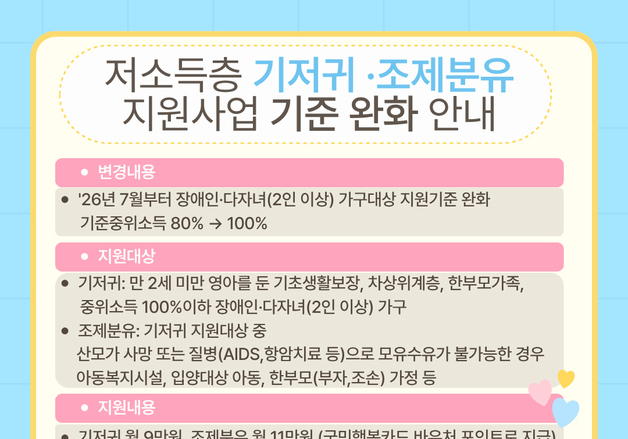 서산시, 7월부터 저소득층 기저귀·조제분유 지원 대상 확대
