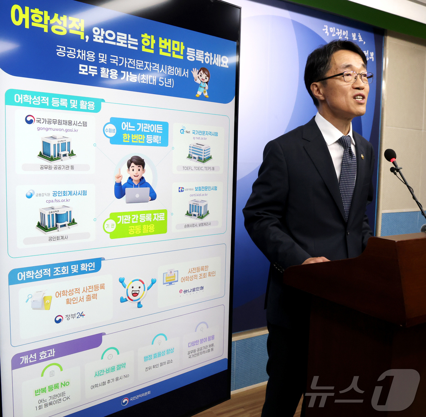(세종=뉴스1) 김기남 기자 = 한삼석  국민권익위원회 사무처장이 2일 세종시 정부세종청사에서 기관별 어학 성적 등록시스템 개선방안을 발표하고 있다.국민권익위원회는 한 등록한 어학 …