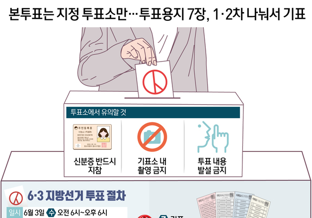 [오늘의 그래픽] 본투표는 지정 투표소만…투표용지 7장, 1·2차 나눠서 기표
