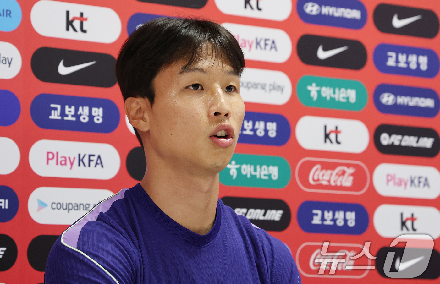 (과달라하라(멕시코)=뉴스1) 박지혜 기자 = 대한민국 축구국가대표팀 엄지성이 19일(현지시간) 멕시코 과달라하라 인근 대한민국 축구대표팀의 베이스캠프 훈련장인 사포판 치바스 바예 …