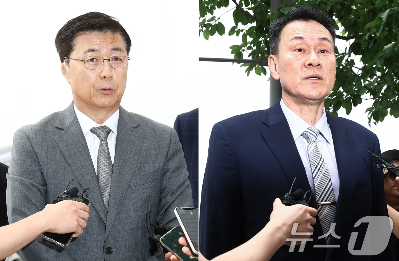 (과천=뉴스1) 김민지 기자 = 홍장원 전 국가정보원 1차장(왼쪽)과 김명수 전 합동참모본부 의장이 22일 각각 피의자 조사를 받기 위해 경기 과천 2차 종합특검 사무실로 출석하며 …